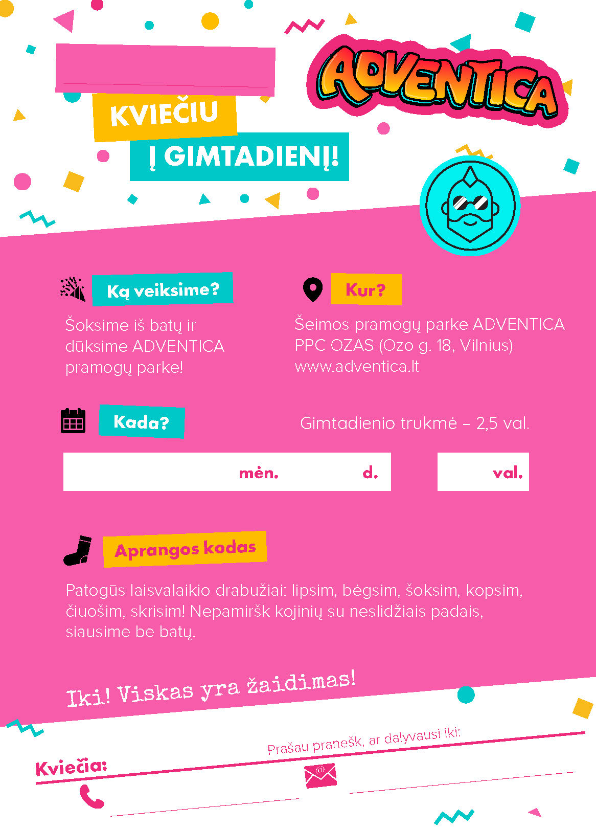 Adventica gimtadienio kvietimas - rožinis